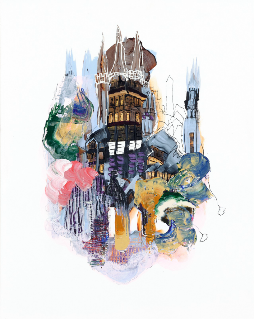 Louise van Roij - 'Luchtkasteel' - acrylverf op papier - 64 x 82 cm