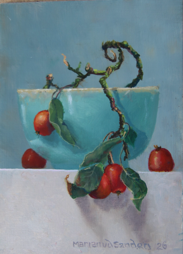 Marian van der Sanden - 'Appeltjes' - olieverf - 13 x 18 cm
