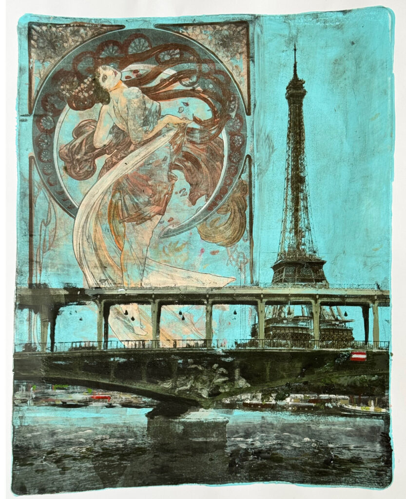 Jan Meijer - 'Parijs 1 Tour Eiffel' - arcryl:gelplate monotype, 40x50 cm