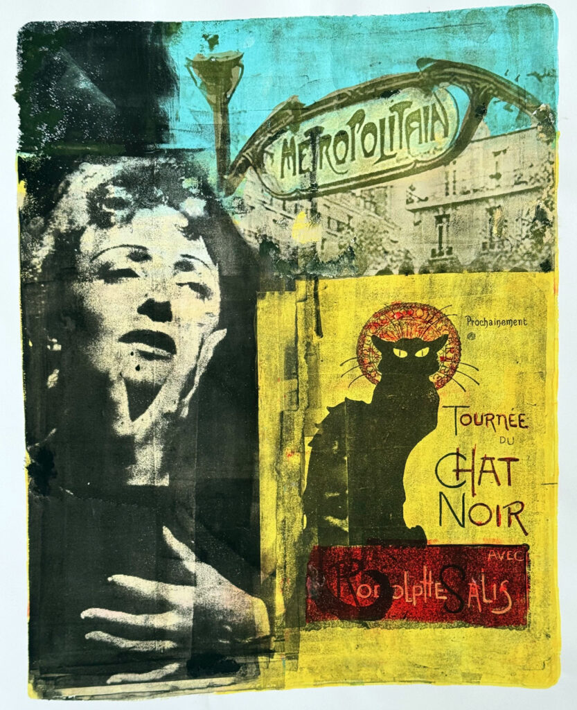 Jan Meijer - 'Parijs 3 : le chat noir - arcryl:gelplate monotype, 40x50 cm