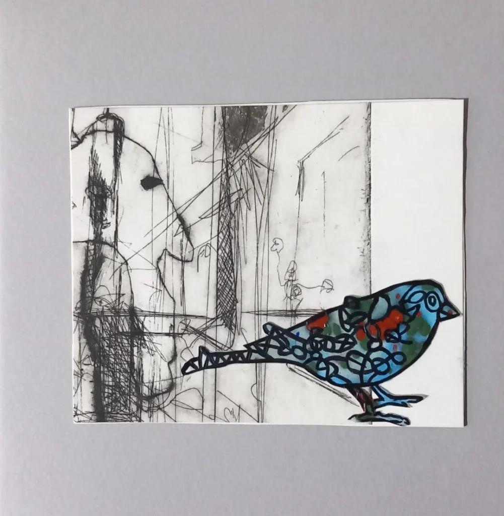 Bart Hoogveld - Zonder titel - acrylverf op ets - 15 x 15 cm