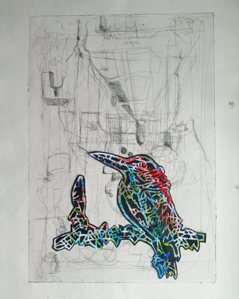 Bart Hoogveld - Zonder titel - acrylverf op ets - 40 x 60 cm