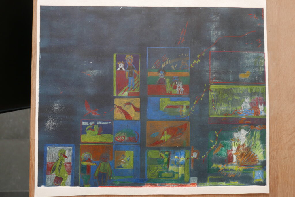 Josee de With - 'Fantasie in blauw - ets met kleurpotlood - 36,5 x 46 cm