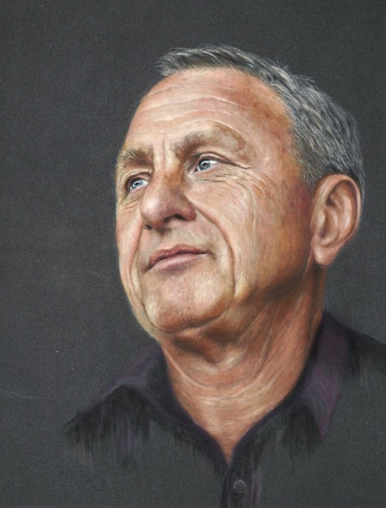 Josette Spapens - 'Johan Cruijff' - pastel op papier - 25 x 30 cm