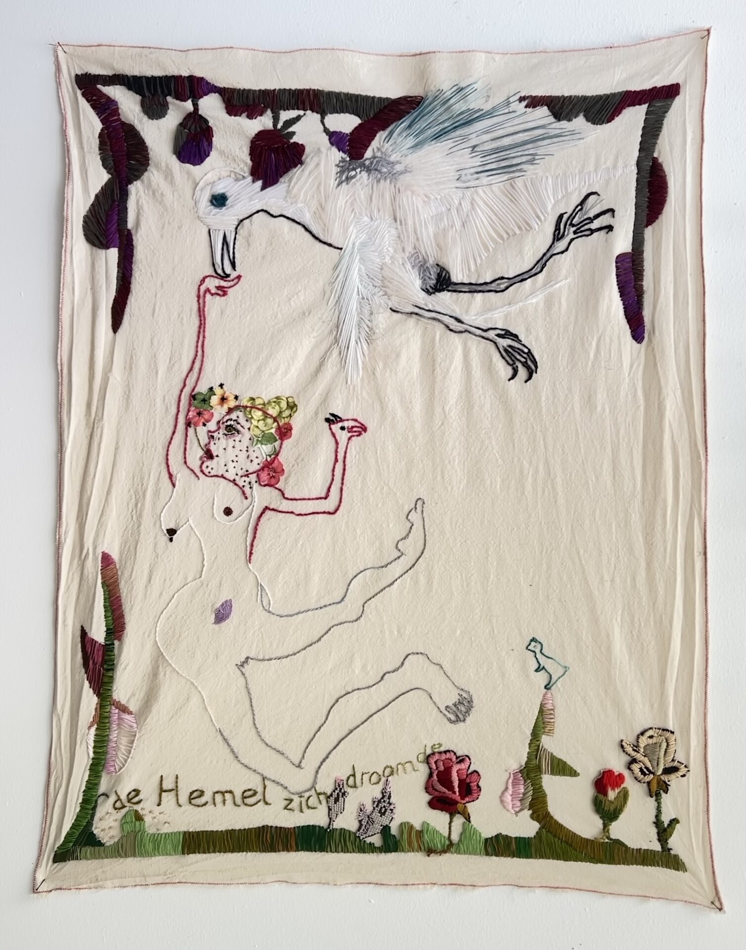 Marita Kratz - 'de Hemel zich droomde' - borduur:collagetechniek - ca 70 x 100 cm