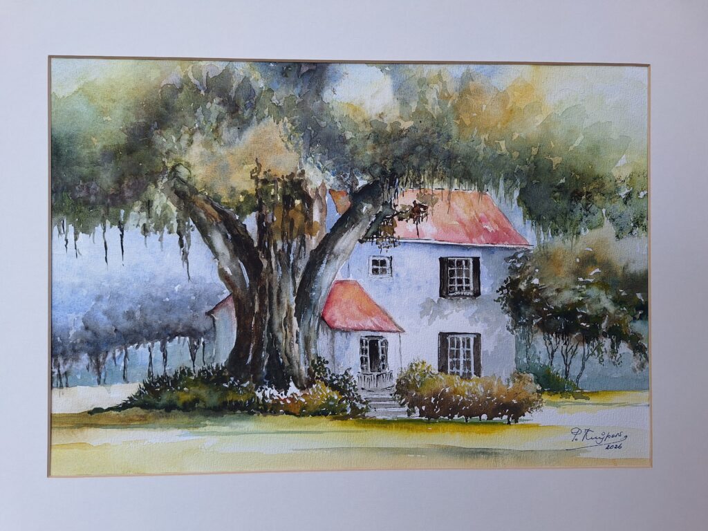 Piet Kuijers - 'Oude boom met landhuis - aquarel - 50 x 70 cm