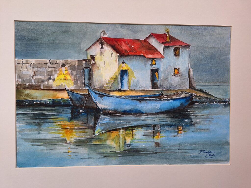 Piet Kuijpers - 'Vissershuisje met bootjes' - aquarel - 50 x 70 cm