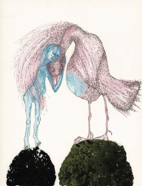 Marita Kratz - Lisa, Liefde voor Leven (tekening uit serie), collage pen en kleurpotlood, 21 x 28